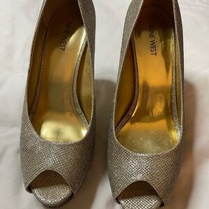 Nine West Sparkling Silver/Gold Peep Toe Heels